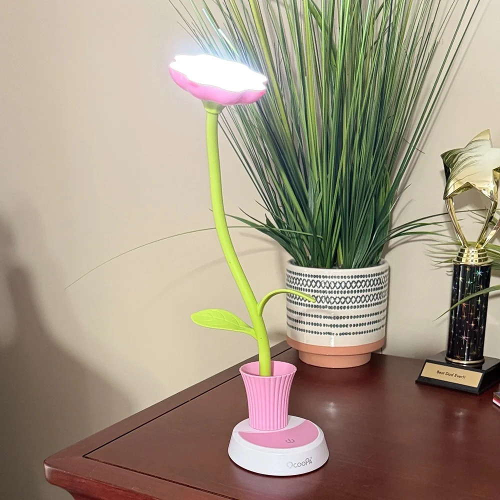Pink and Green Flower Battery Desk Lamp